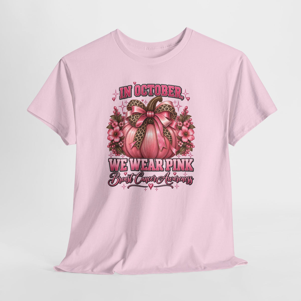 Breast Cancer Awareness T-Shirt — "In October We Wear Pink" Pumpkin Design