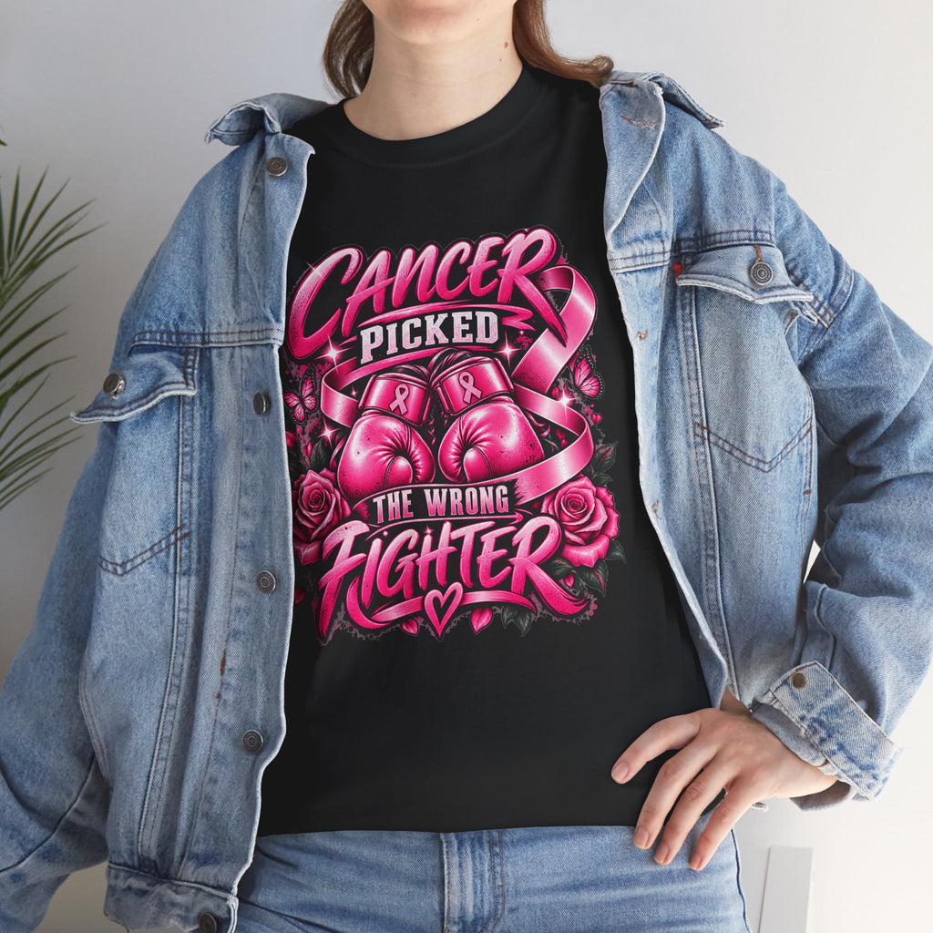 Cancer Picked The Wrong Fighter T-Shirt — Breast Cancer Awareness Support Tee