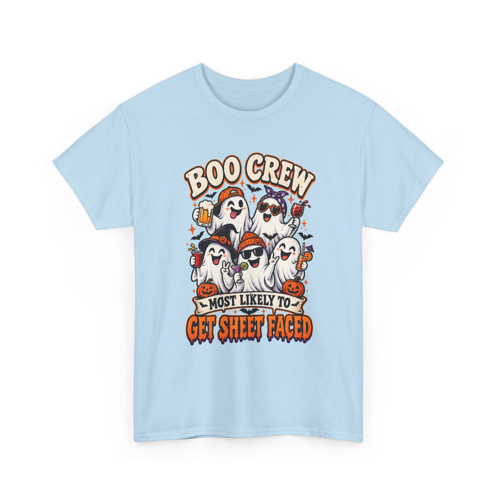 Boo Crew Halloween T-Shirt — “Most Likely to Get Sheet Faced” Funny Ghost Party Tee
