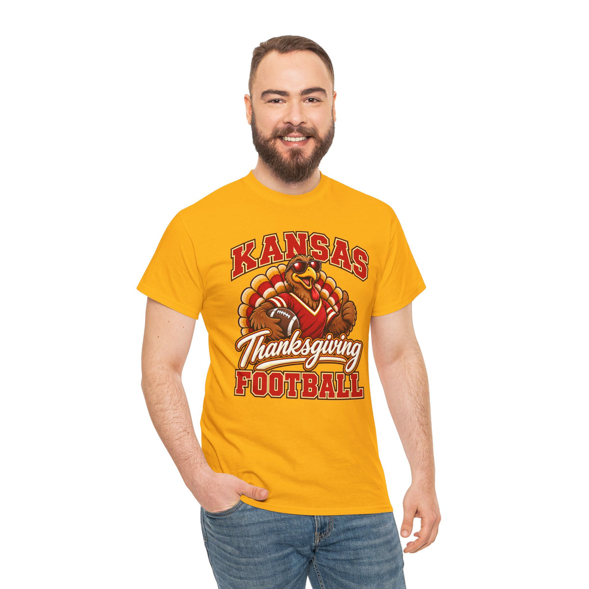Kansas Thanksgiving Football T‑Shirt — Turkey Mascot Holiday Game Tee