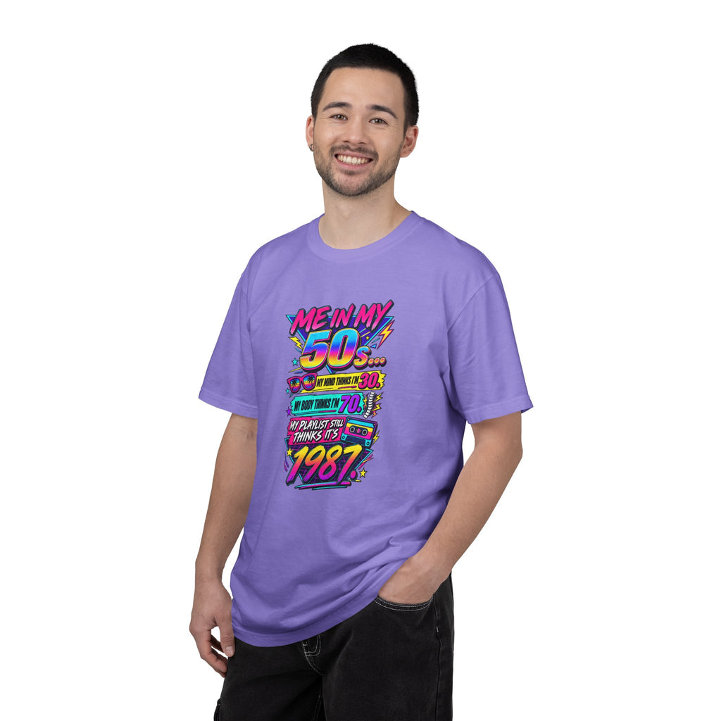 50th Birthday T-Shirt — "Me in My 50s... My Playlist Still Thinks It’s 1987" Retro Graphic Tee