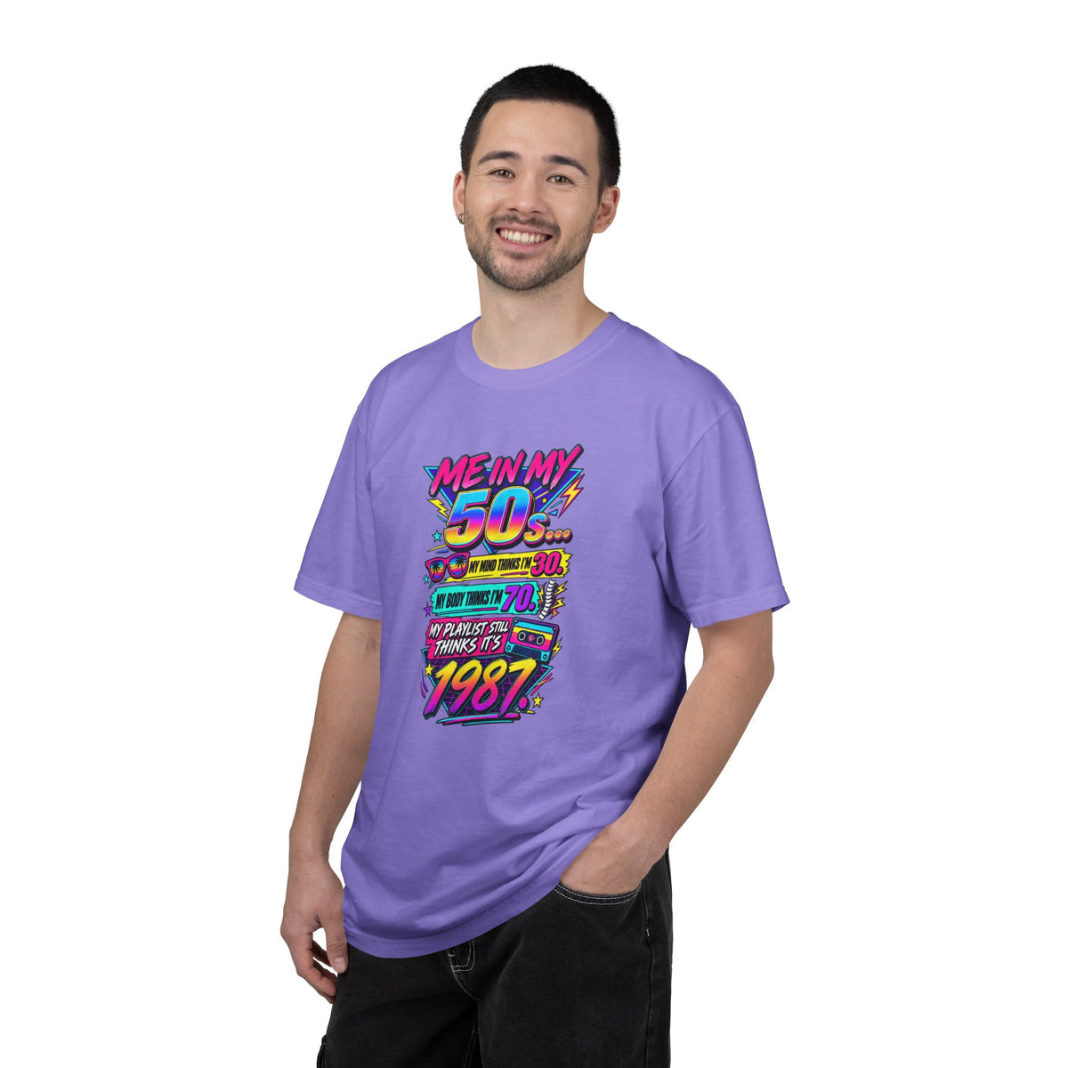 50th Birthday T-Shirt — "Me in My 50s... My Playlist Still Thinks It’s 1987" Retro Graphic Tee