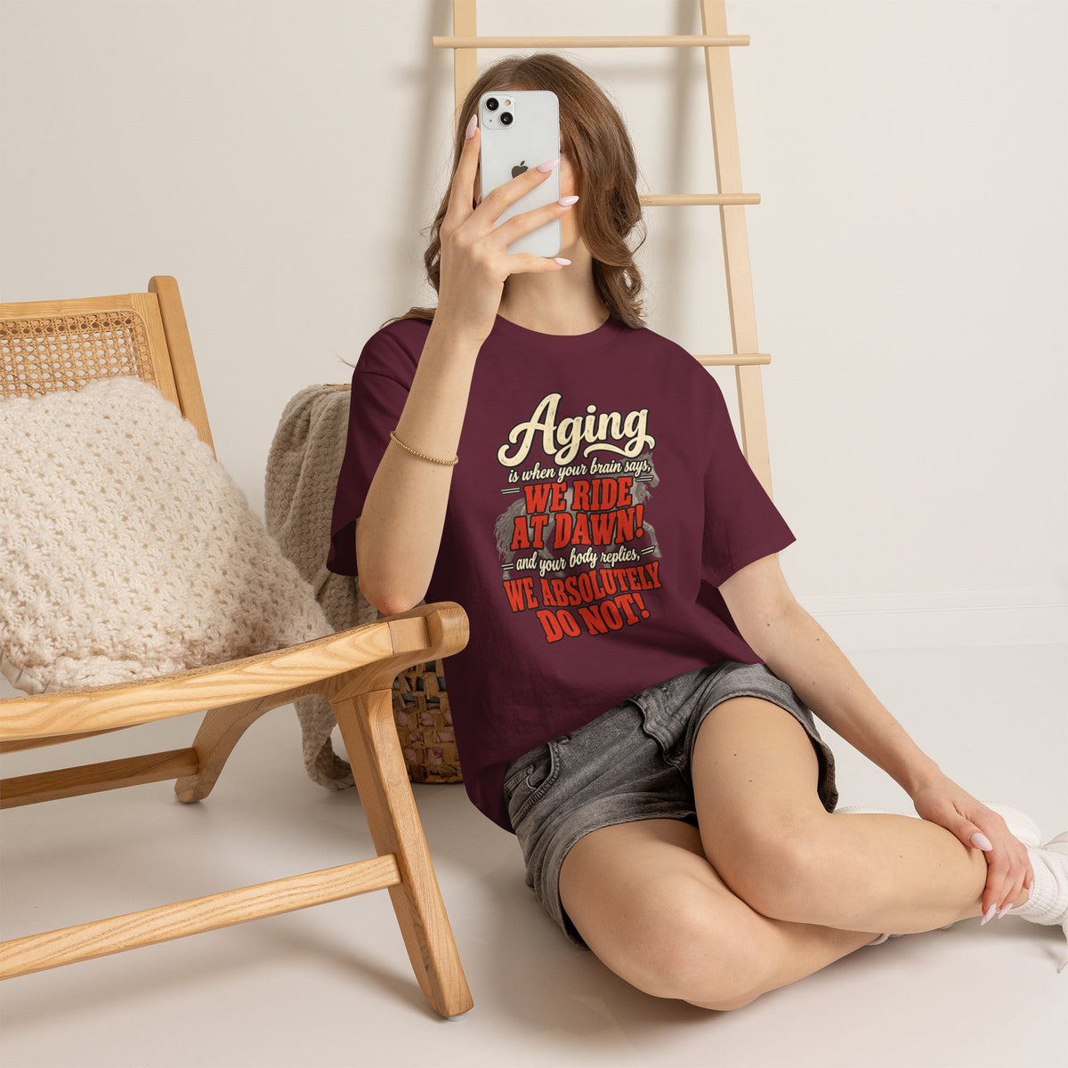 Aging: When Your Brain Says “We Ride at Dawn” Funny Graphic Tee