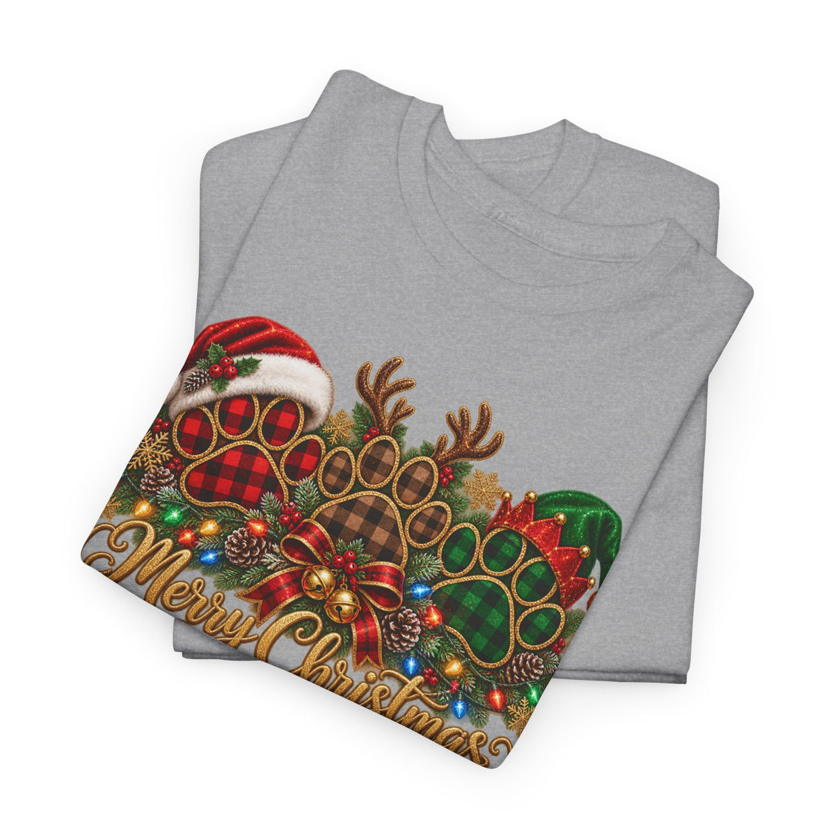 Merry Christmas Paw Prints Holiday Graphic Tee