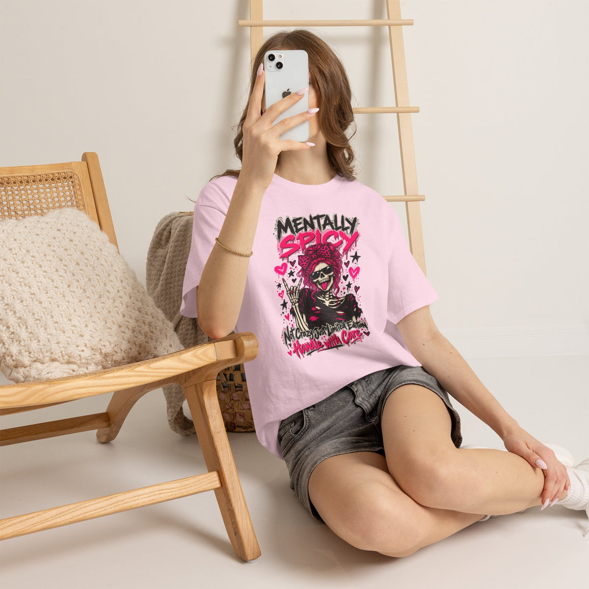 Mentally Spicy Skeleton Graphic T-Shirt