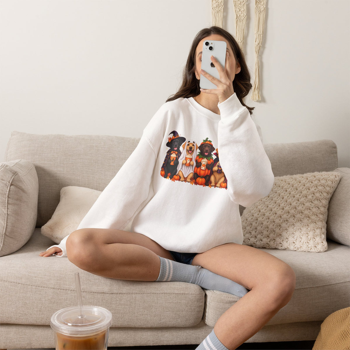 Halloween Dogs Crewneck Sweatshirt — Cute Puppies in Costumes Fall Pullover