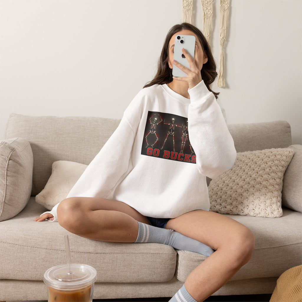 Crewneck Sweatshirt — 'Go Bucks' Dance Skeletons Graphic