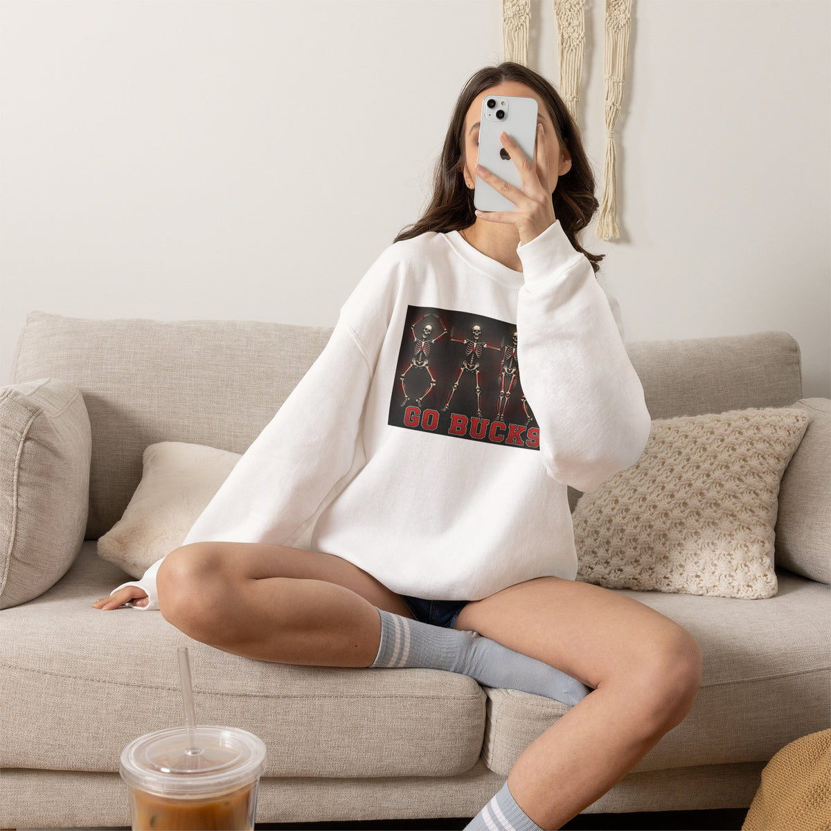 Crewneck Sweatshirt — 'Go Bucks' Dance Skeletons Graphic