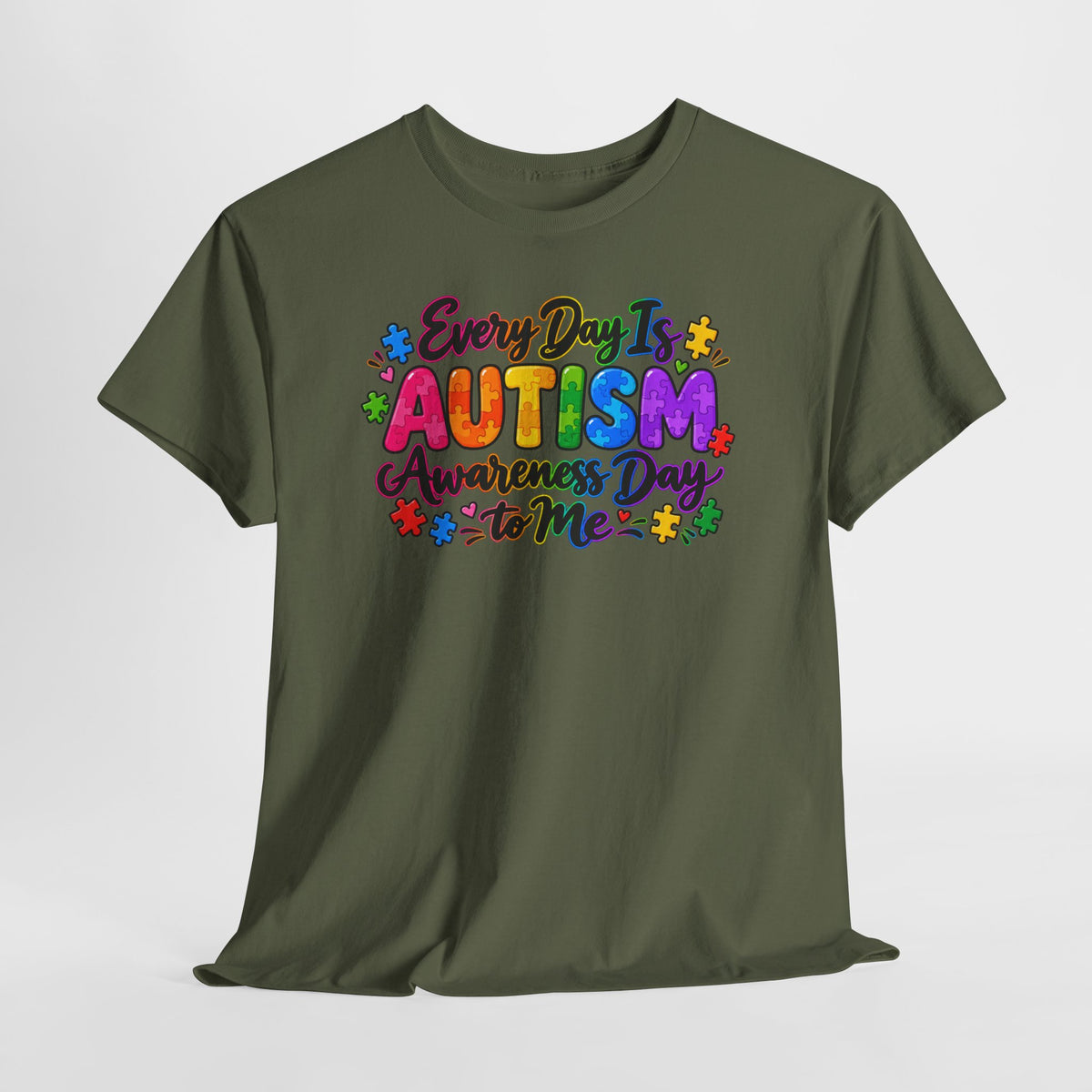Autism Awareness T-Shirt — "Every Day Is Autism Awareness Day to Me" Colorful Puzzle Tee