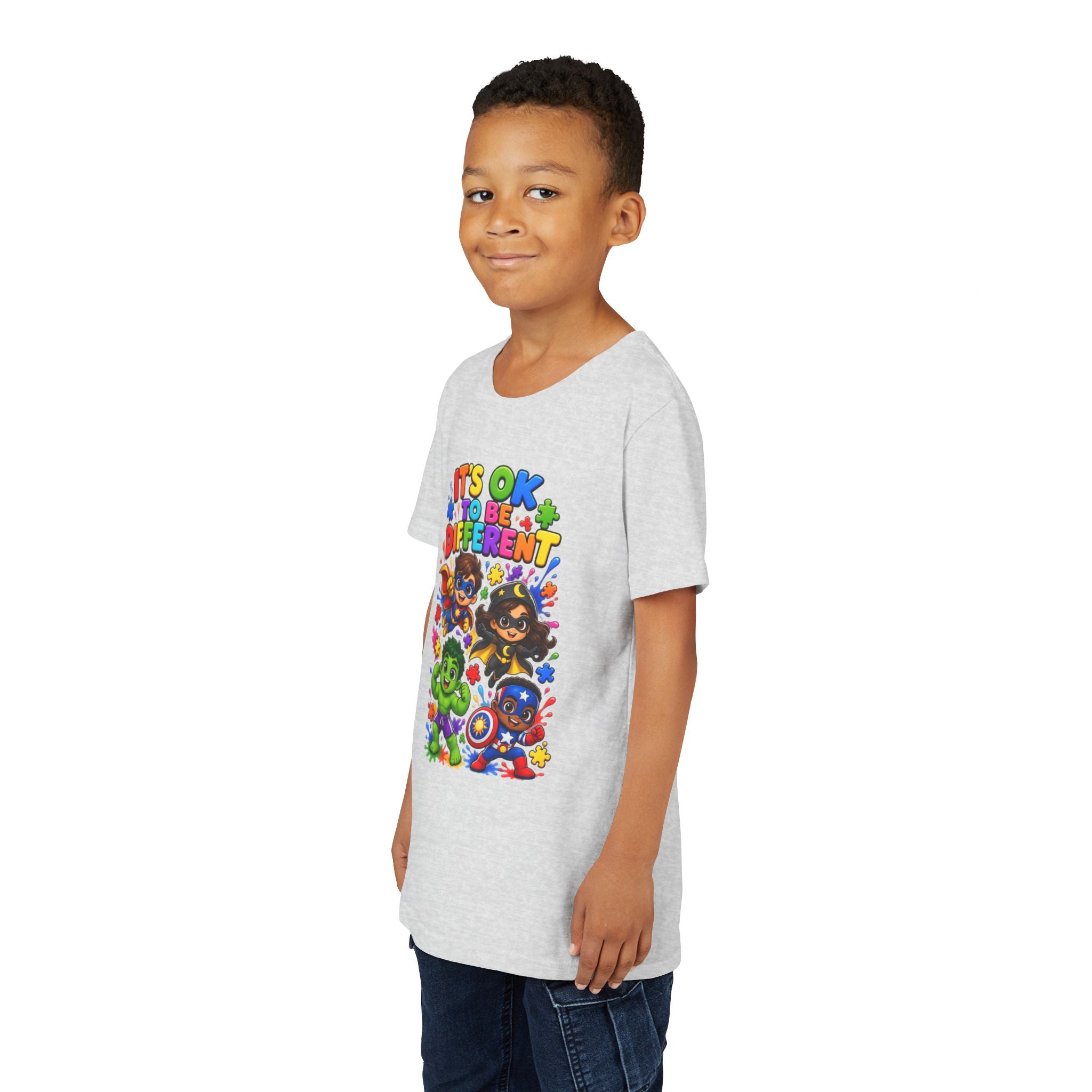 Kids T-Shirt — "It's OK to Be Different" Colorful Superhero Diversity Tee