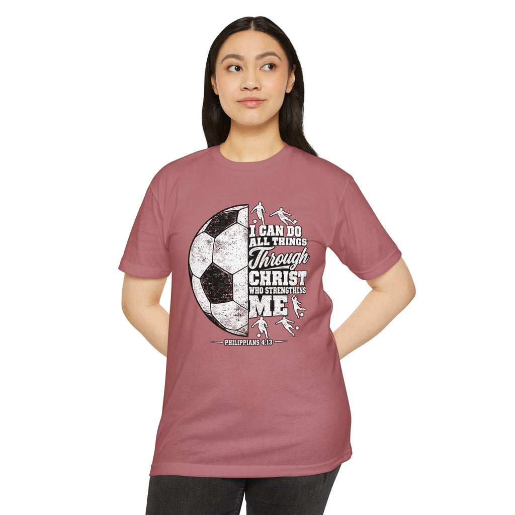 Christian Soccer T-Shirt — “I Can Do All Things Through Christ” Faith Soccer Tee