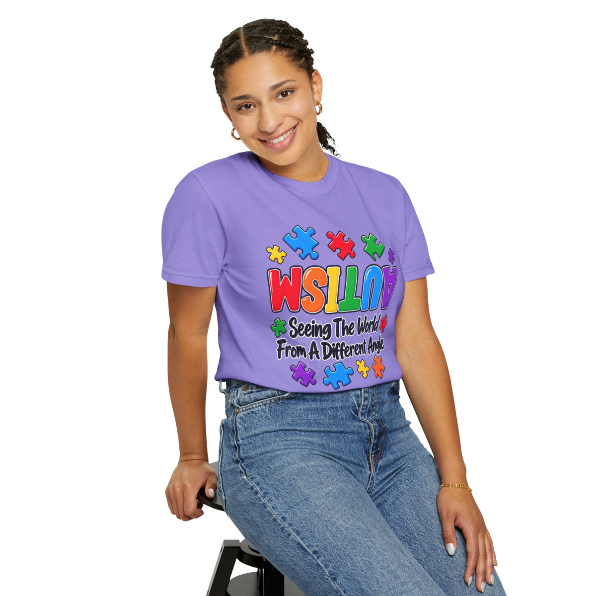 Autism Awareness T-Shirt — "Seeing the World From a Different Angle" Puzzle Design