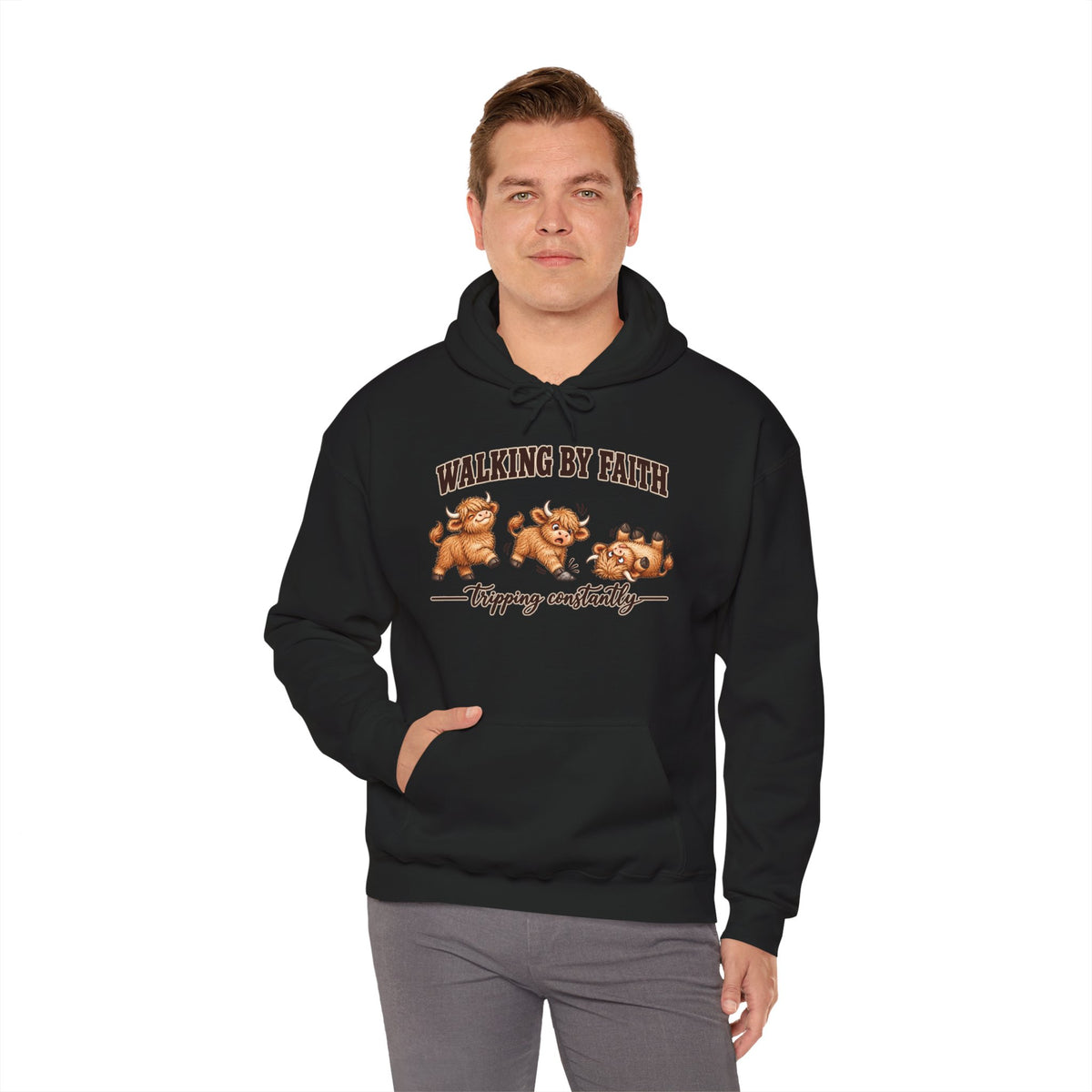Walking by Faith Christian Highland Cow Hoodie