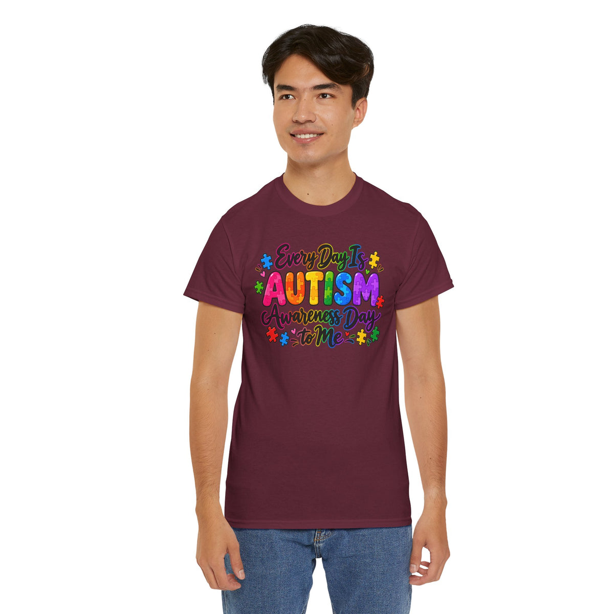 Autism Awareness T-Shirt — "Every Day Is Autism Awareness Day to Me" Colorful Puzzle Tee
