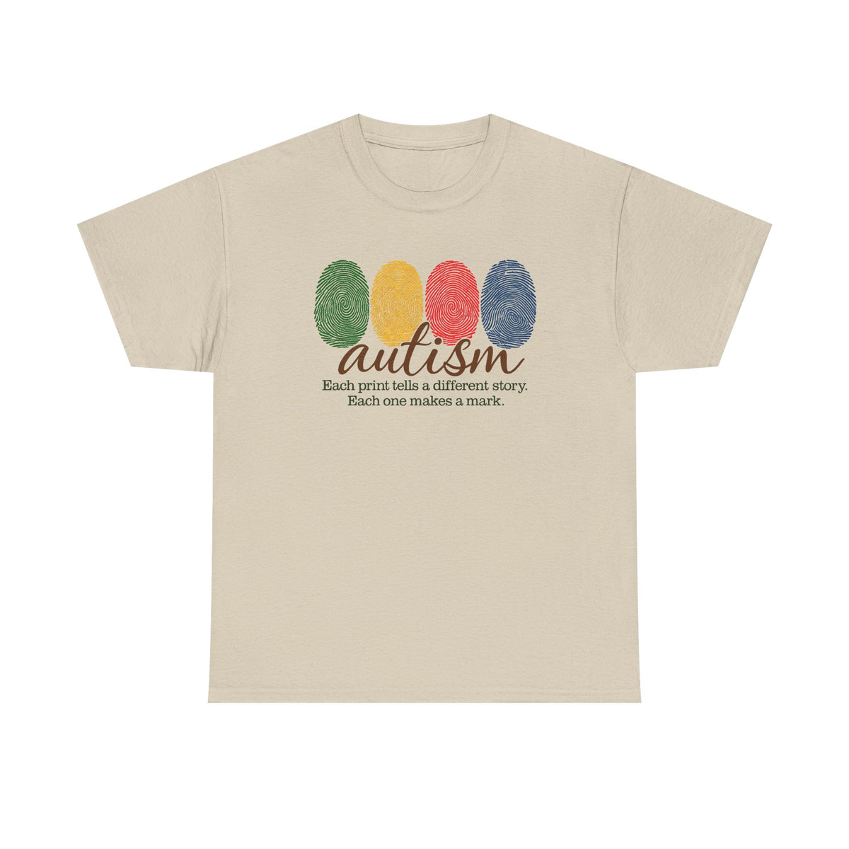 Autism Awareness T-Shirt — "Each Print Tells a Different Story" Colorful Fingerprint Tee