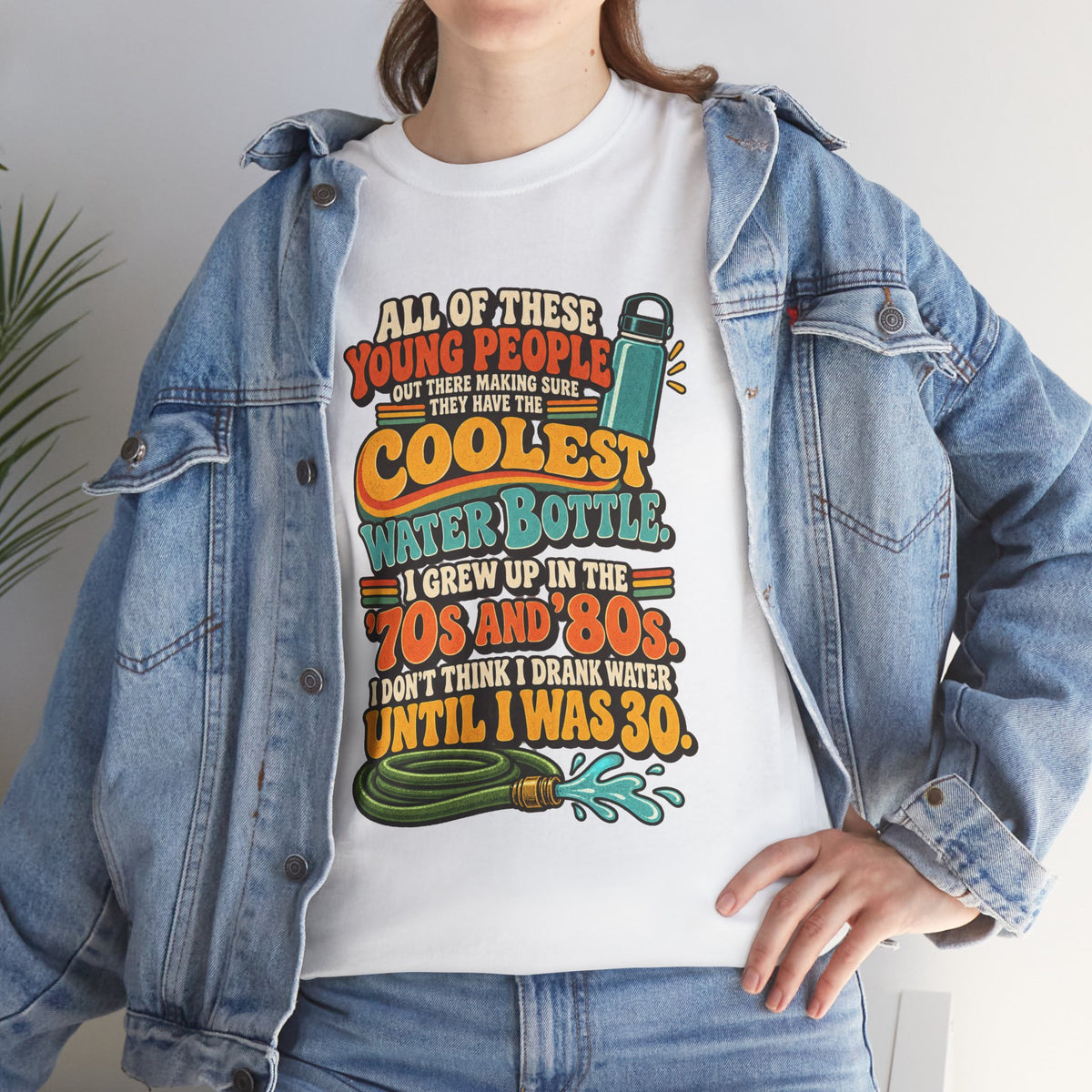 Retro 70s-80s Funny Water Bottle Tee — "Coolest Water Bottle" Graphic T-Shirt