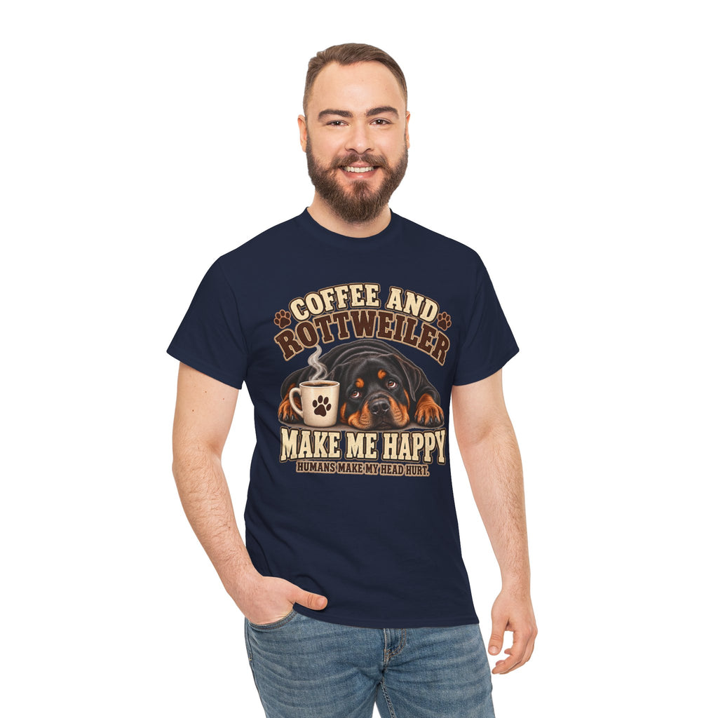 Coffee and Rottweiler Tee — "Coffee and Rottweiler Make Me Happy" Dog Lover Shirt