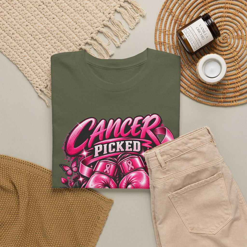 Cancer Picked The Wrong Fighter T-Shirt — Breast Cancer Awareness Support Tee