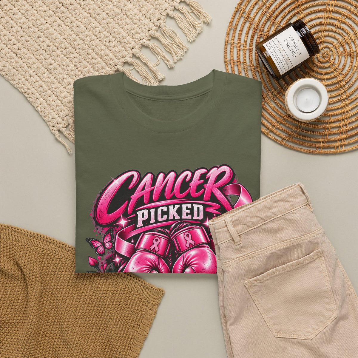 Cancer Picked The Wrong Fighter T-Shirt — Breast Cancer Awareness Support Tee