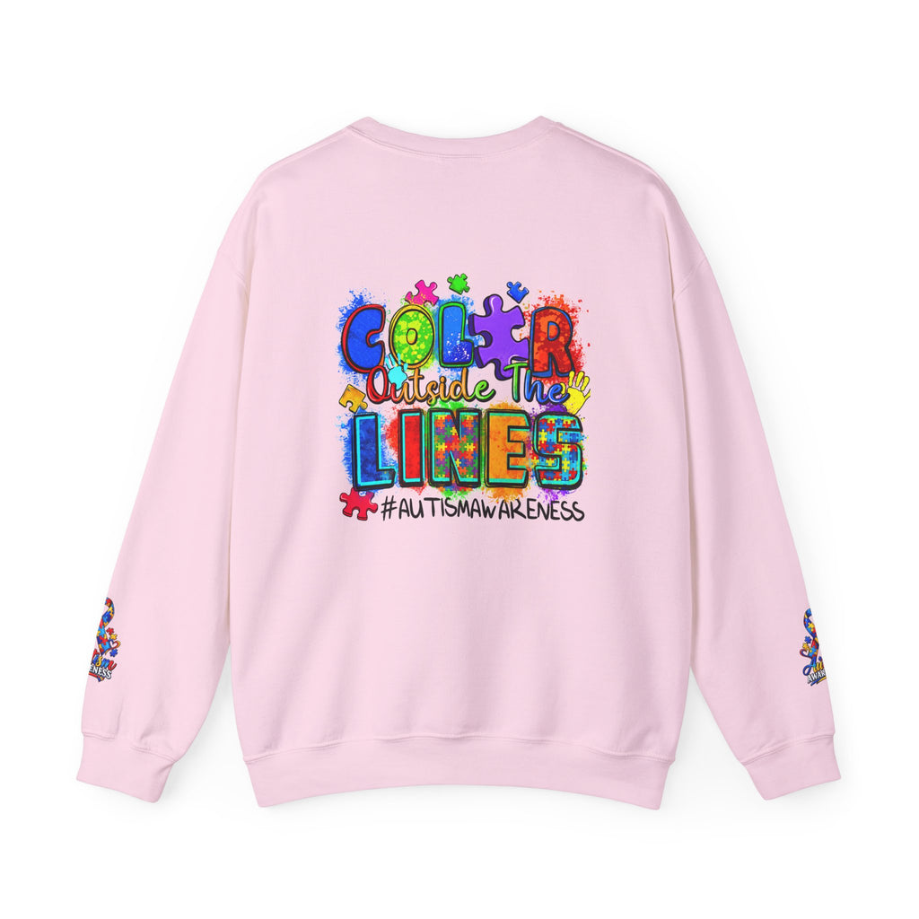 Autism Awareness Crewneck Sweatshirt — "Color Outside the Lines" Puzzle Ribbon Design