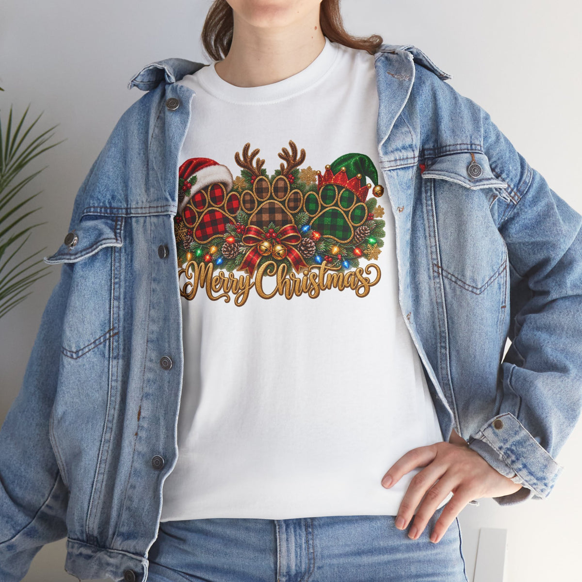 Merry Christmas Paw Prints Holiday Graphic Tee