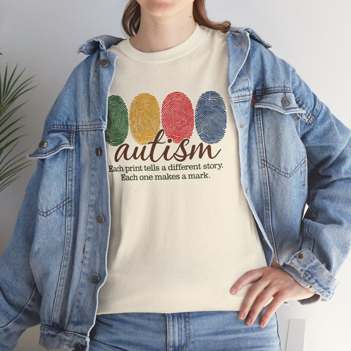 Autism Awareness T-Shirt — "Each Print Tells a Different Story" Colorful Fingerprint Tee