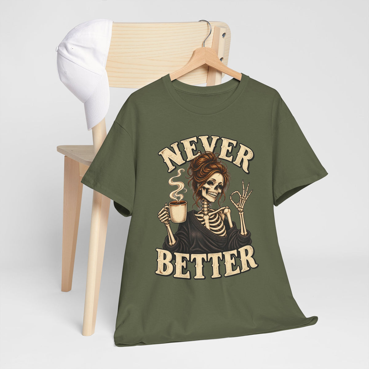 Never Better Skeleton Coffee Graphic Tee