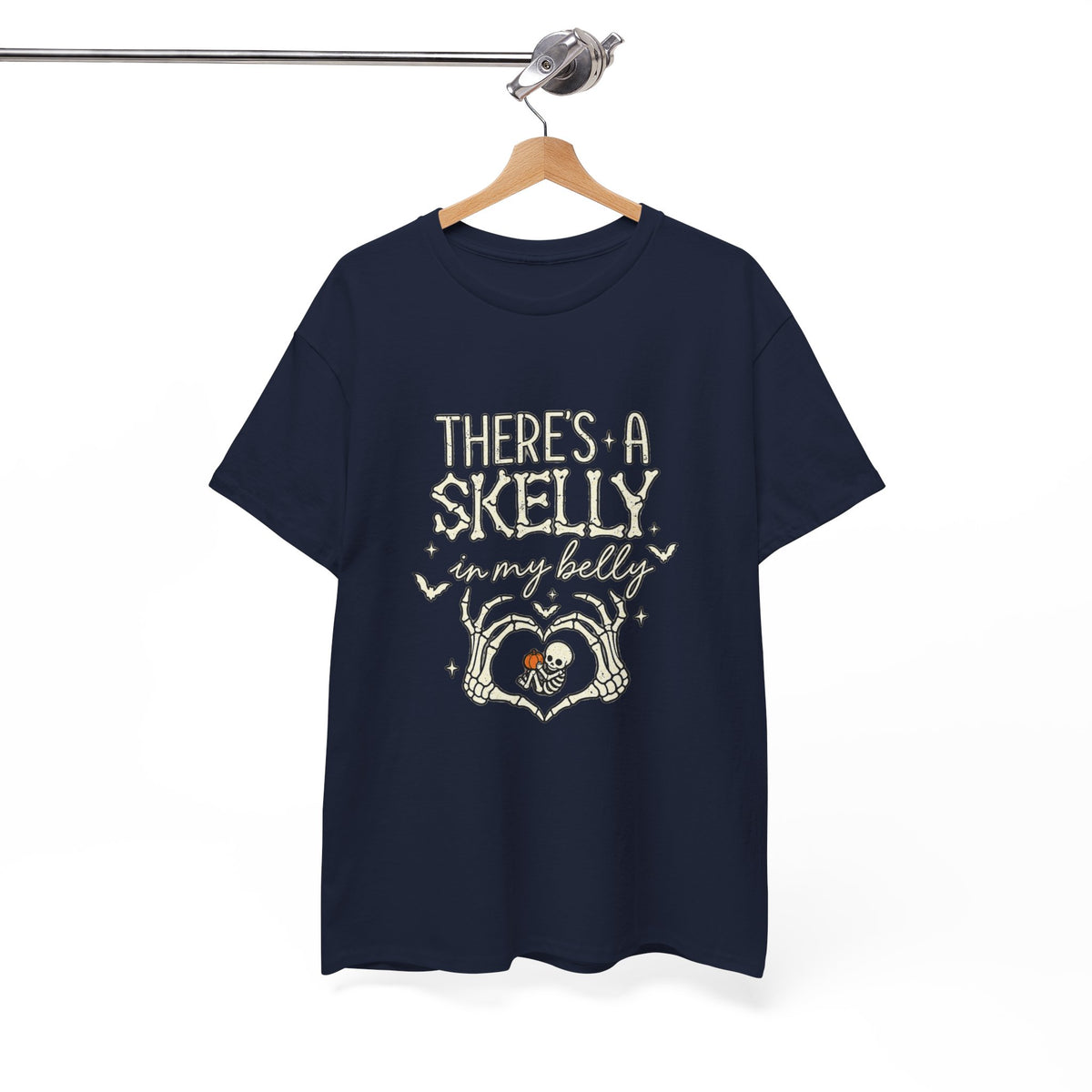 Skeleton Heart T‑Shirt — "There's a Skelly in My Belly" Cute Halloween Tee