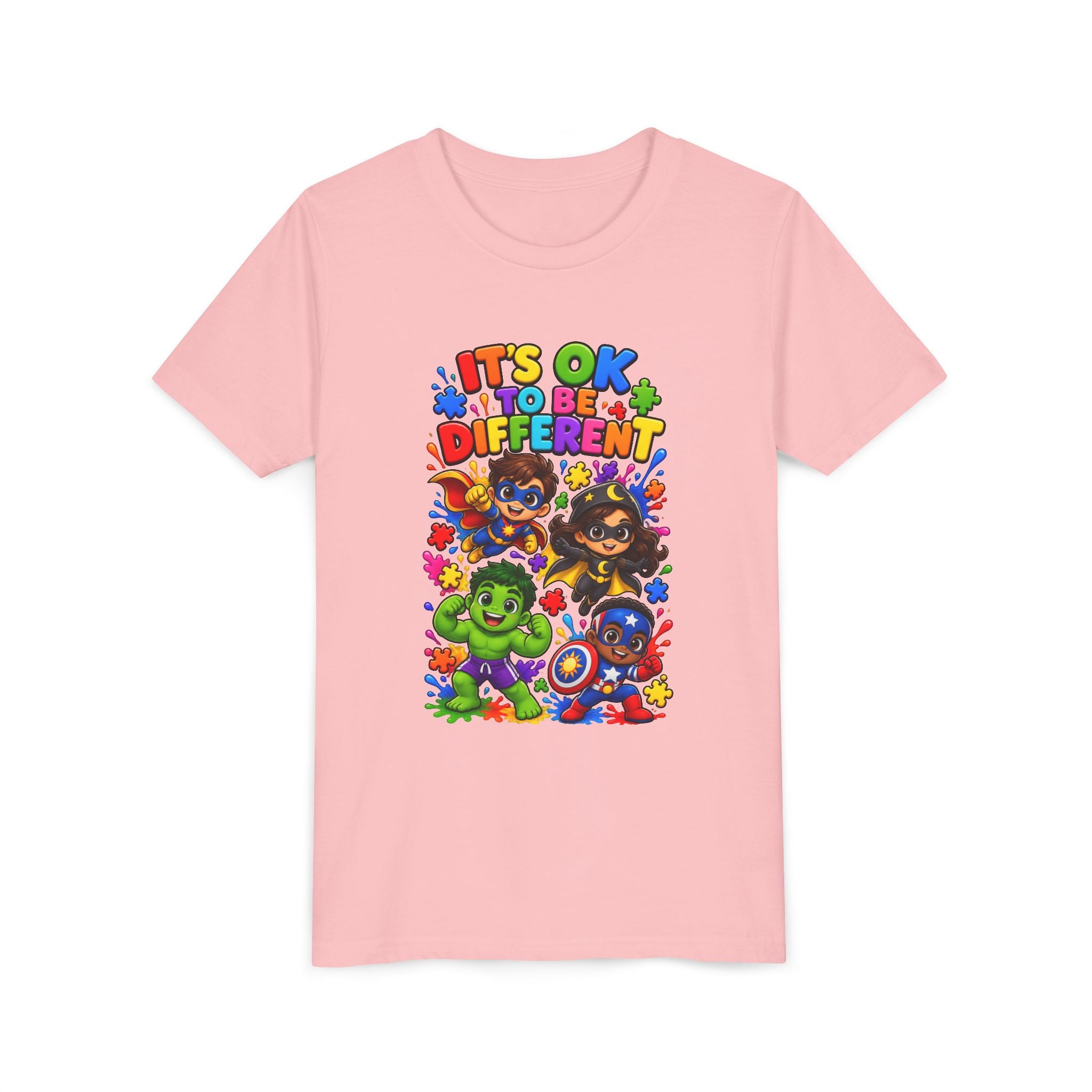 Kids T-Shirt — "It's OK to Be Different" Colorful Superhero Diversity Tee