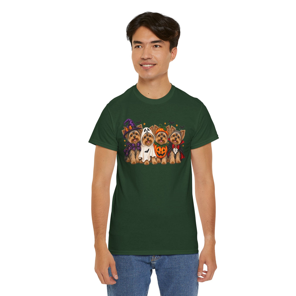 Halloween Yorkie T-Shirt — Cute Yorkies in Costumes (Pumpkin, Ghost, Witch, Vampire)