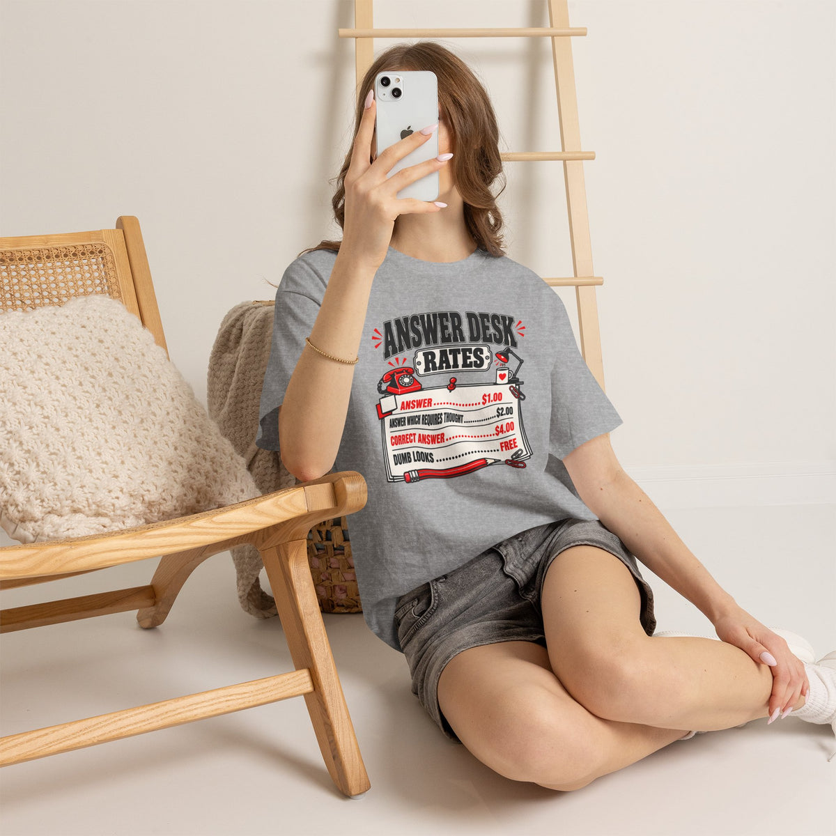 Answer Desk Rates T-Shirt — Funny Help Desk IT Support Tee ("Answer 1.00, Correct Answer 4.00")