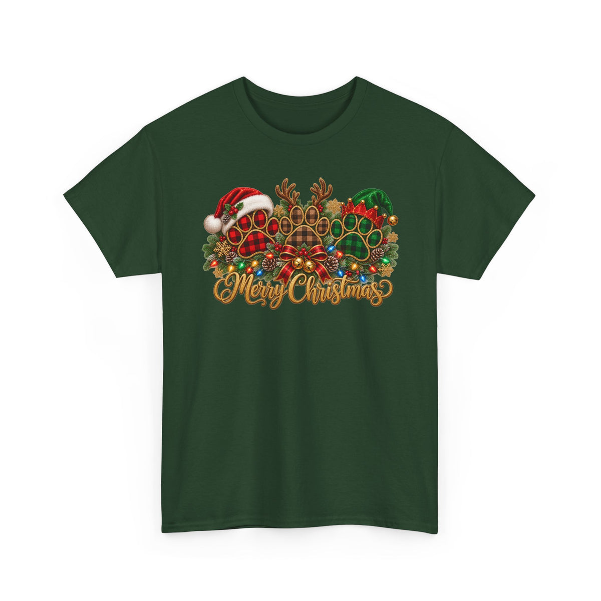 Merry Christmas Paw Prints Holiday Graphic Tee