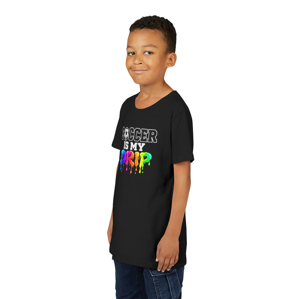 Youth Tee — "Soccer Is My Drip" Colorful Drip Soccer Graphic