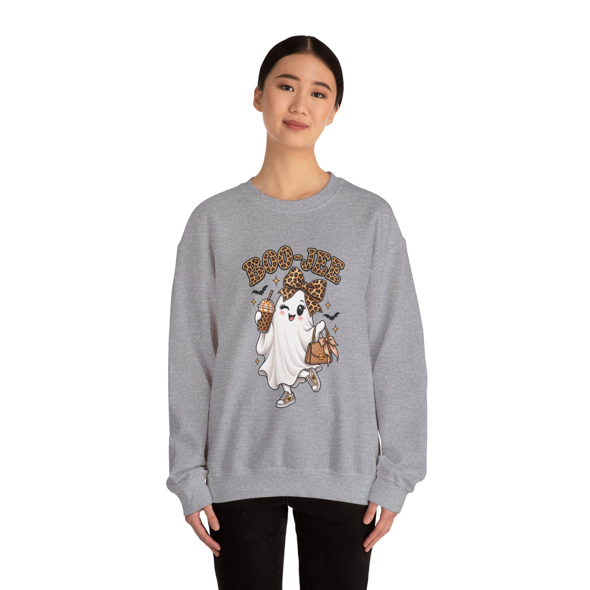 Boo-Jee Leopard Ghost Sweatshirt — Cute Halloween Graphic Crewneck