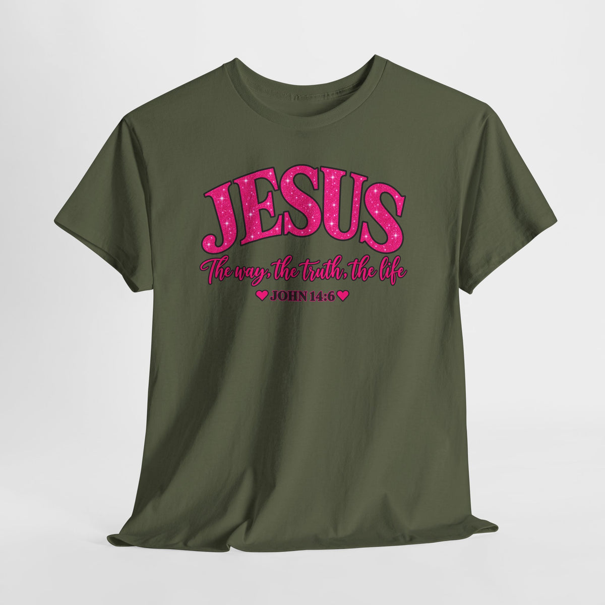 Christian T-Shirt — "JESUS The way, the truth, the life" (John 14:6) Pink Vintage Script