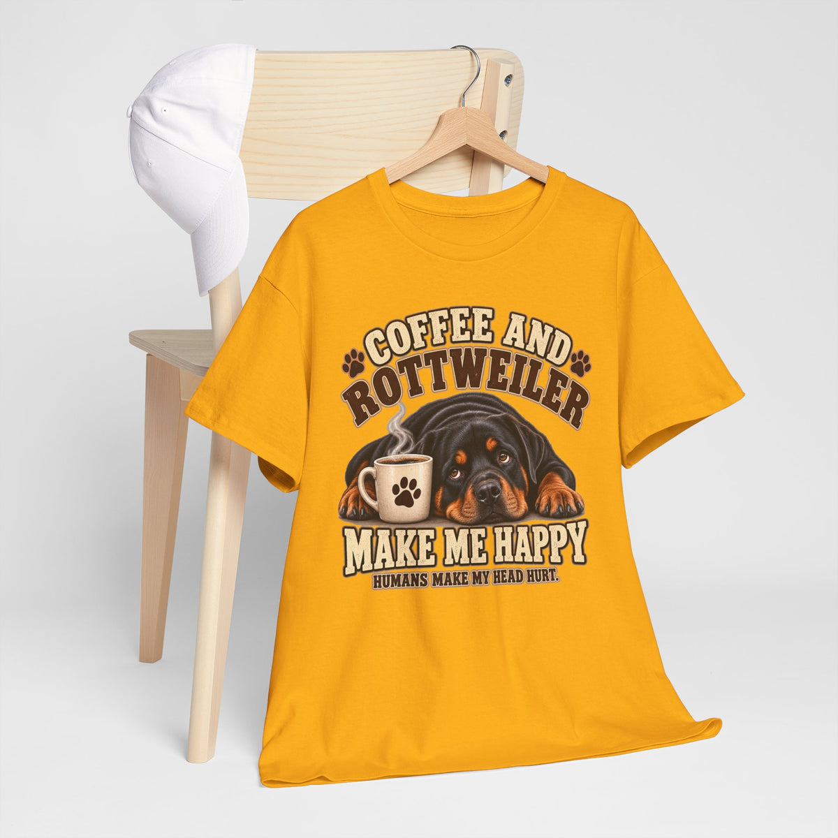 Coffee and Rottweiler Tee — "Coffee and Rottweiler Make Me Happy" Dog Lover Shirt