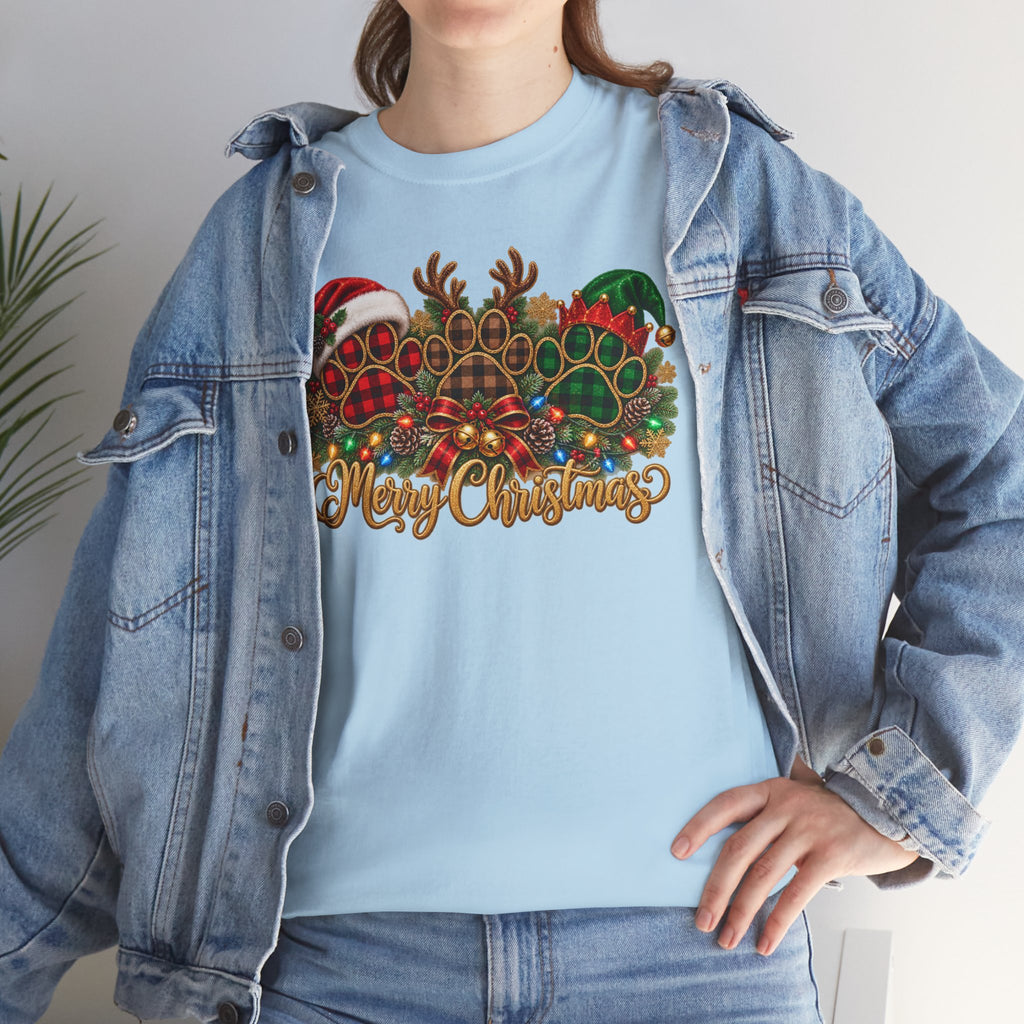 Merry Christmas Paw Prints Holiday Graphic Tee