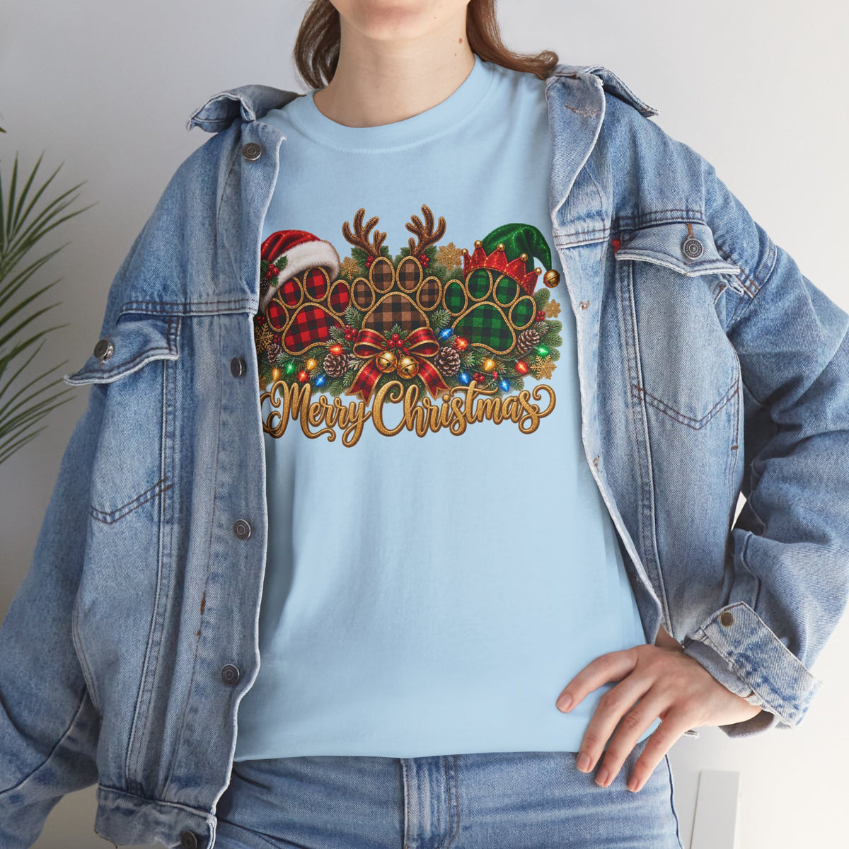 Merry Christmas Paw Prints Holiday Graphic Tee