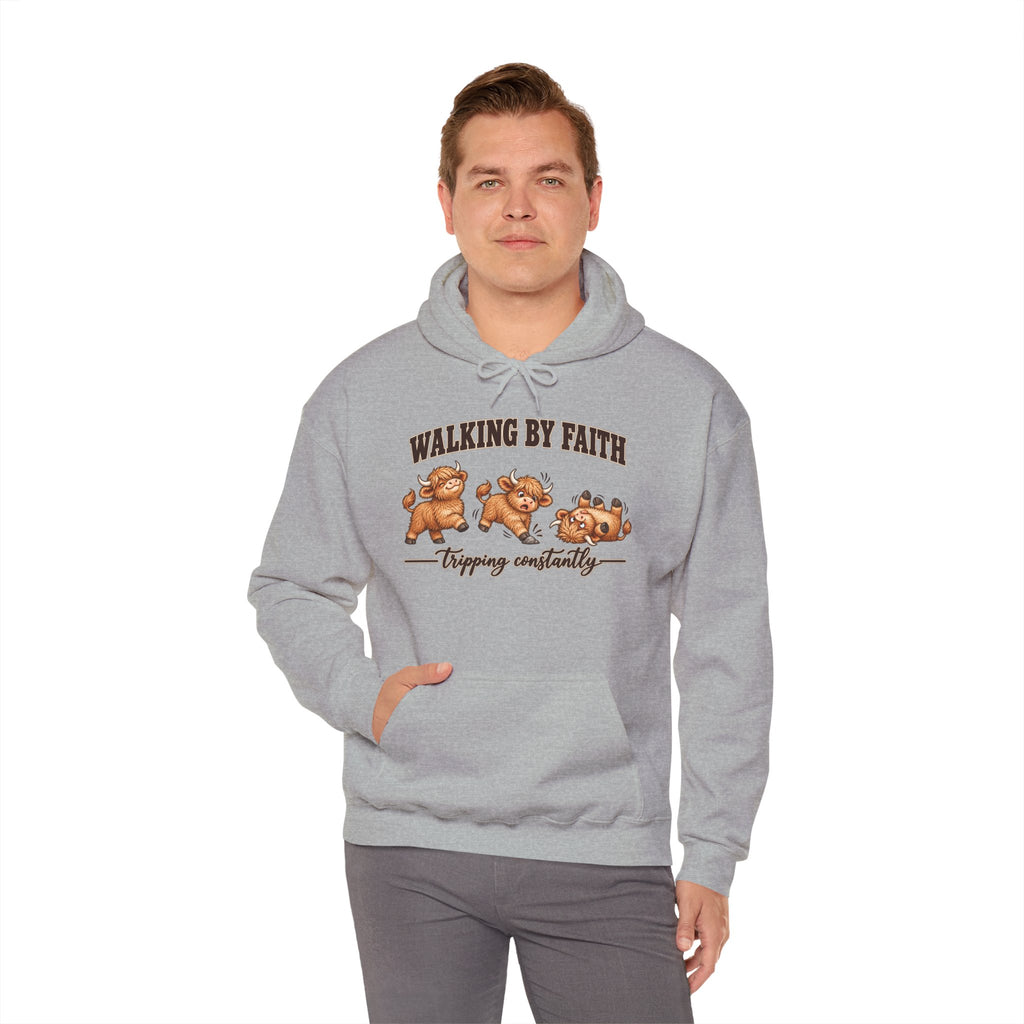 Walking by Faith Christian Highland Cow Hoodie