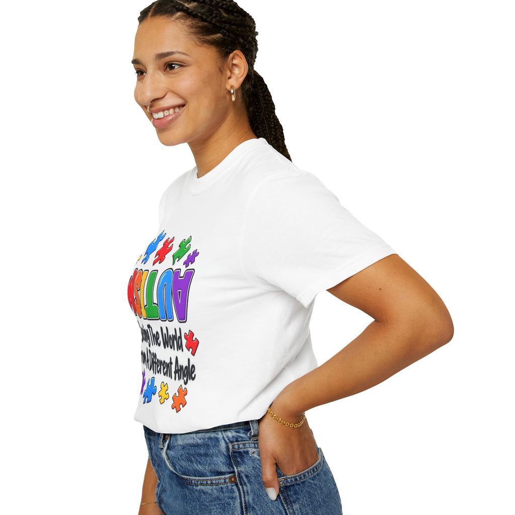 Autism Awareness T-Shirt — "Seeing the World From a Different Angle" Puzzle Design