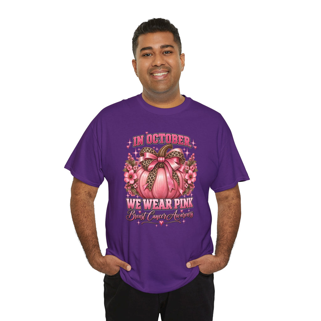 Breast Cancer Awareness T-Shirt — "In October We Wear Pink" Pumpkin Design