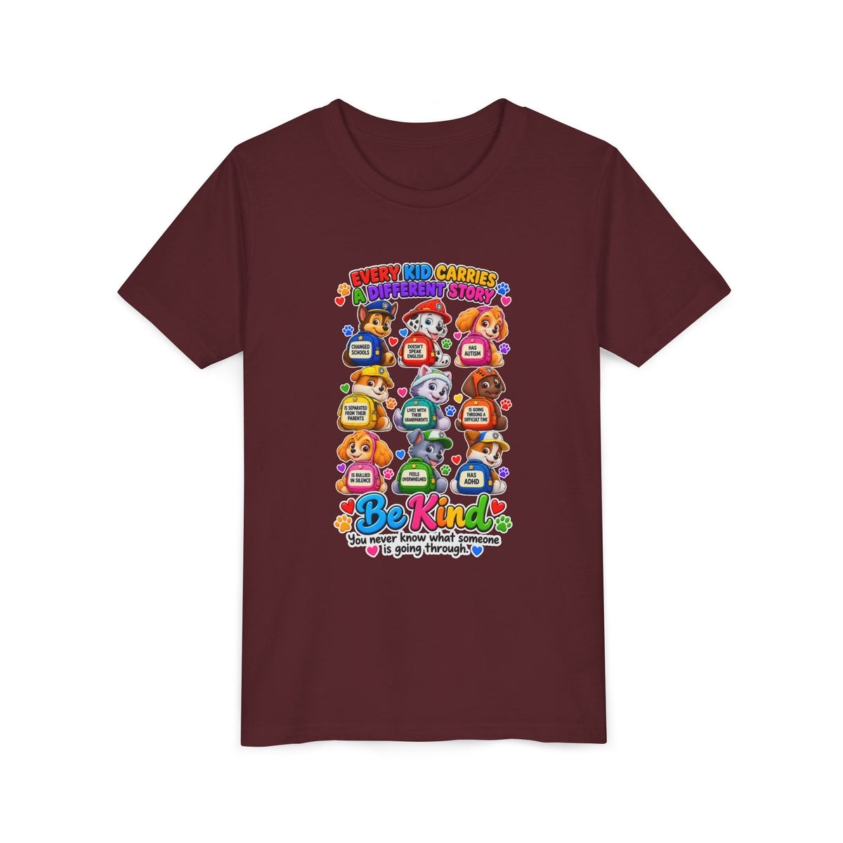 Be Kind Youth Short Sleeve Tee – Colorful Cartoon Character Shirt