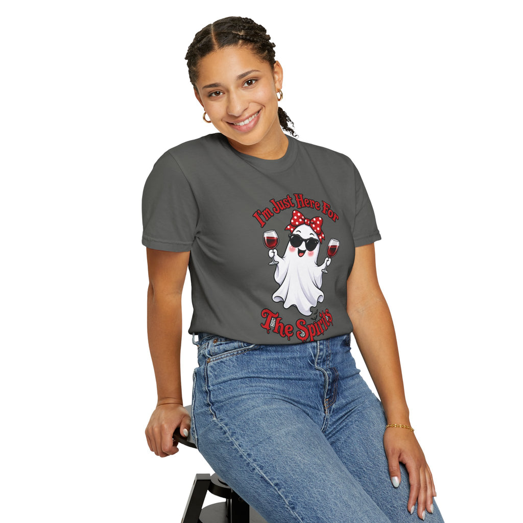 Wine Ghost T-Shirt — "I'm Just Here For The Spirits" Halloween Tee