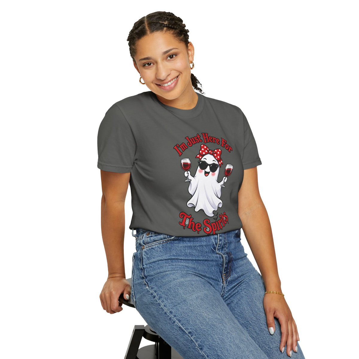 Wine Ghost T-Shirt — "I'm Just Here For The Spirits" Halloween Tee