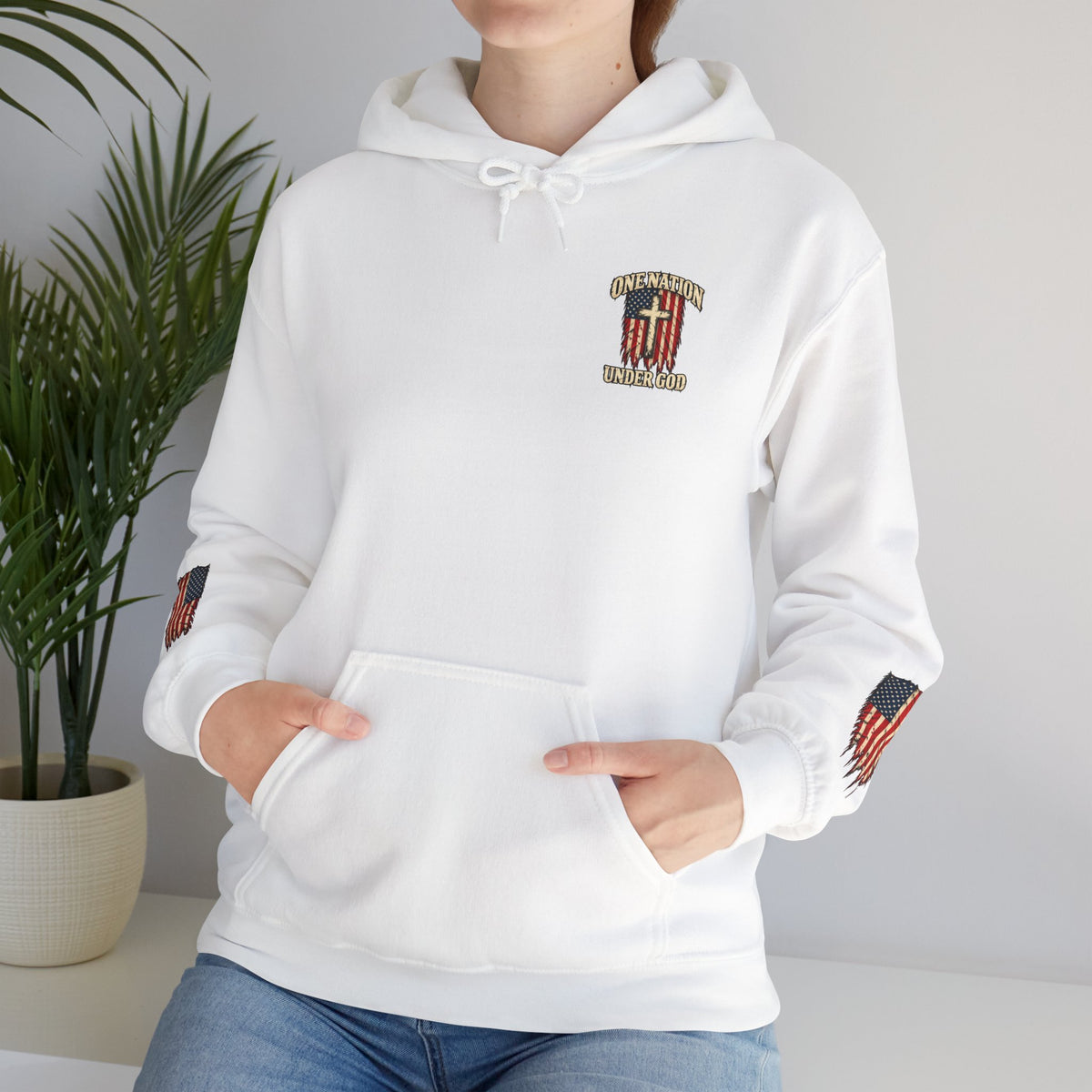 One Nation Under God Patriotic Cross Hoodie
