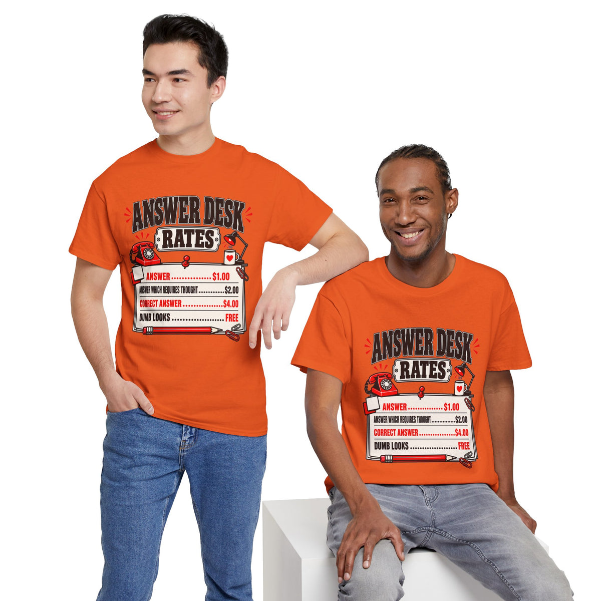Answer Desk Rates T-Shirt — Funny Help Desk IT Support Tee ("Answer 1.00, Correct Answer 4.00")