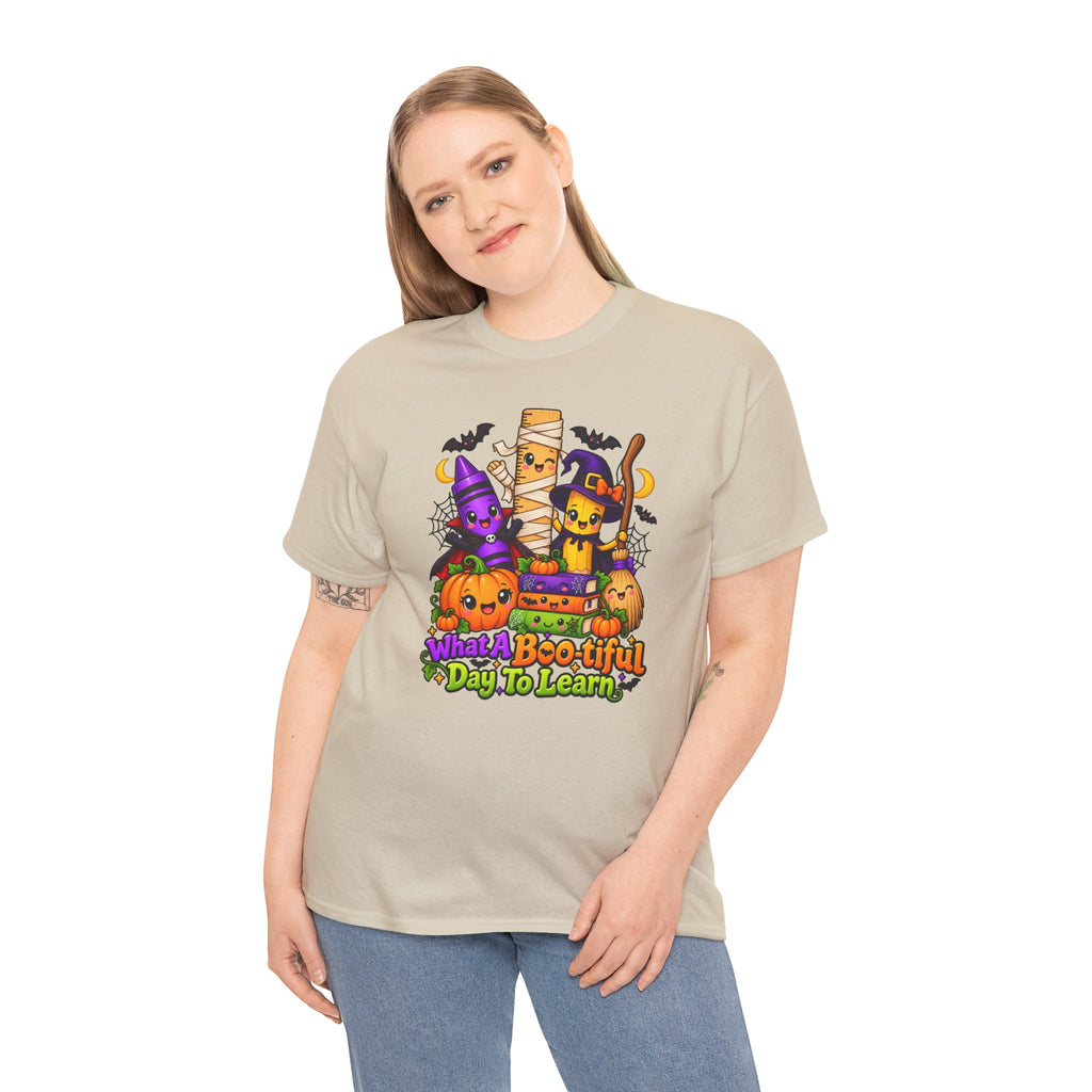 Halloween Teacher Tee — "What A Boo-tiful Day To Learn" Kids' Classroom Shirt