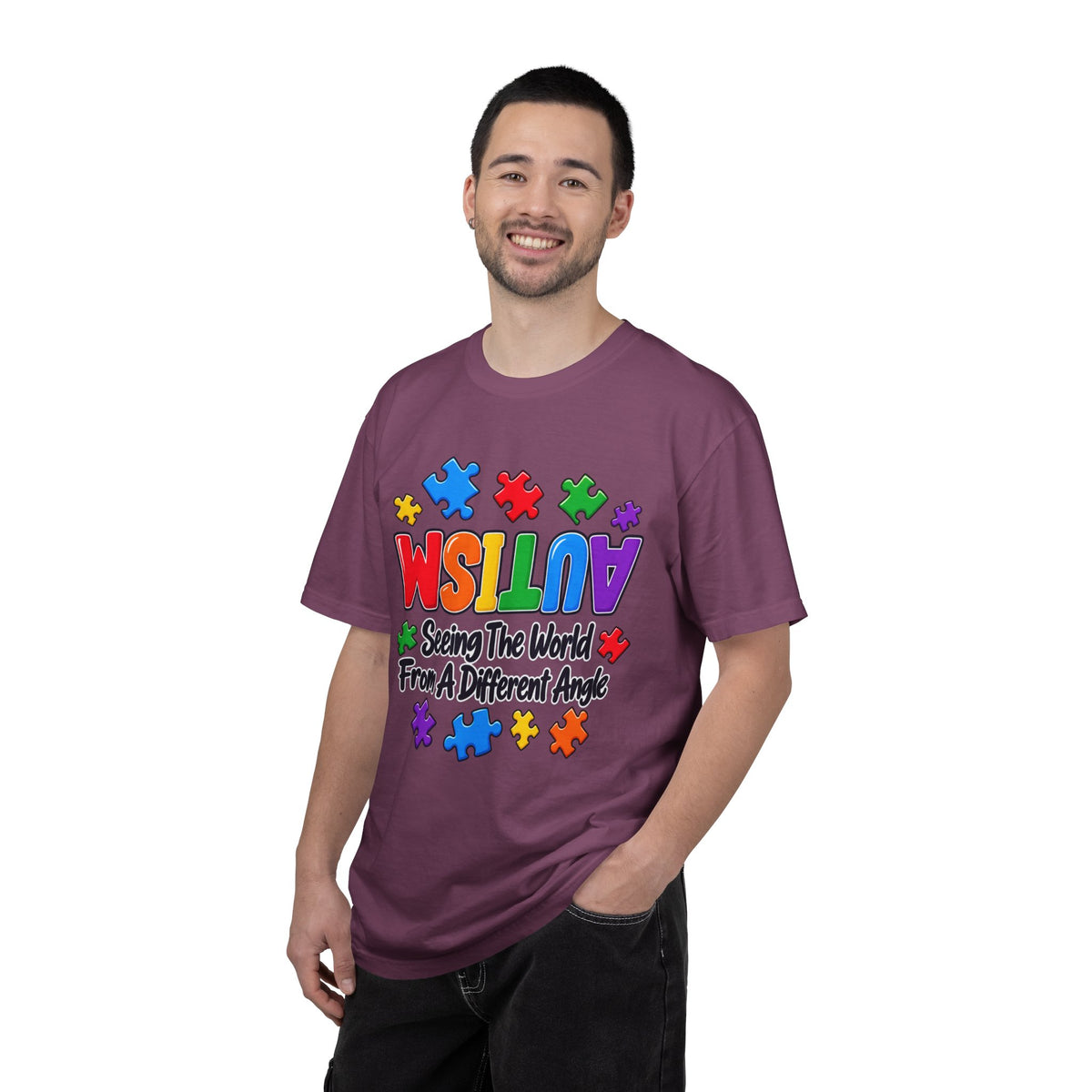 Autism Awareness T-Shirt — "Seeing the World From a Different Angle" Puzzle Design