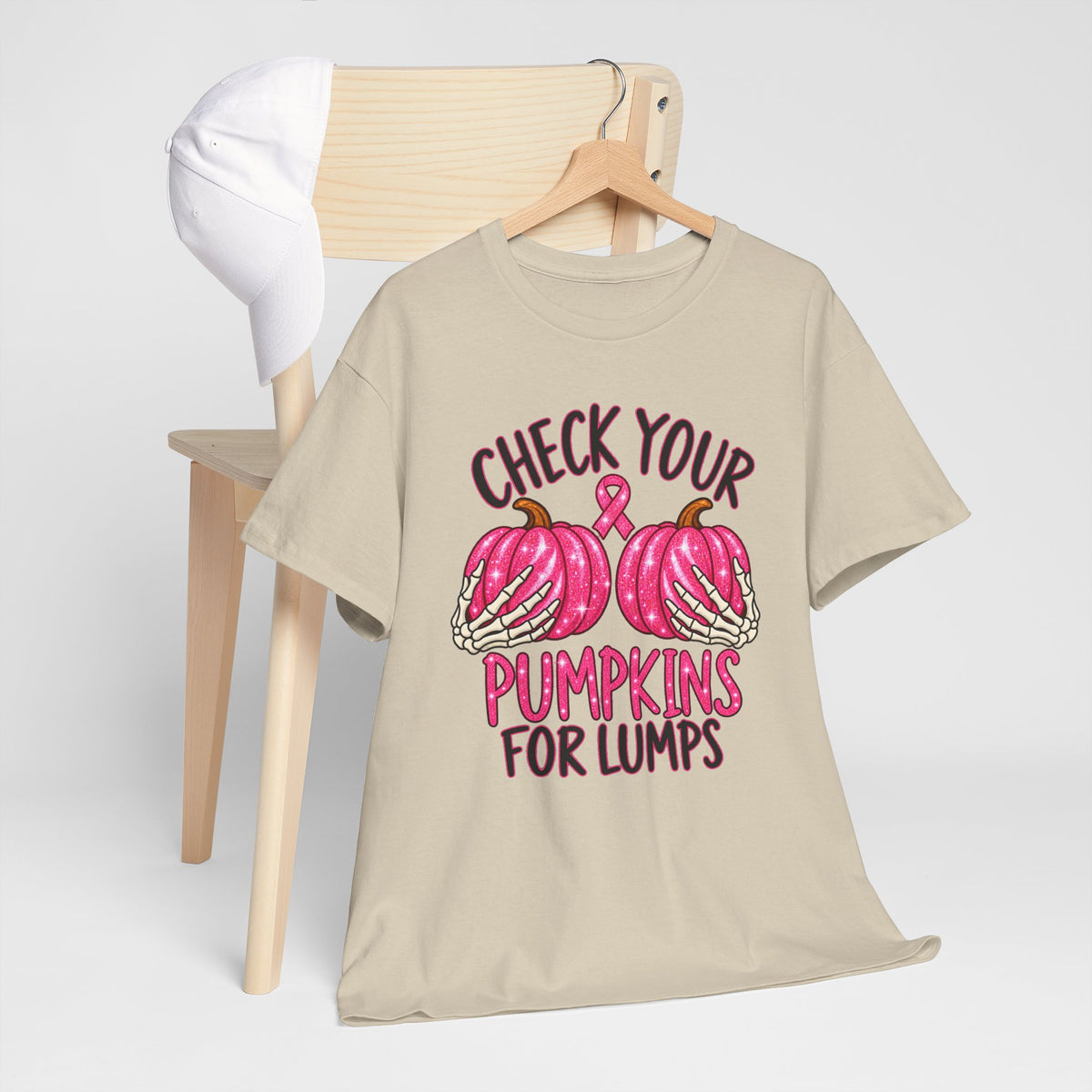 Breast Cancer Awareness T-Shirt — "Check Your Pumpkins for Lumps" Pink Ribbon Tee