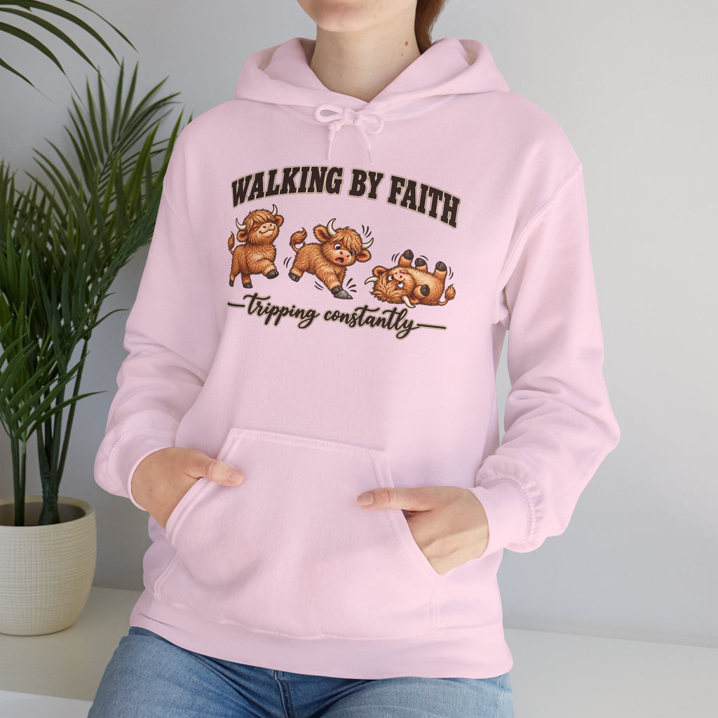 Walking by Faith Christian Highland Cow Hoodie